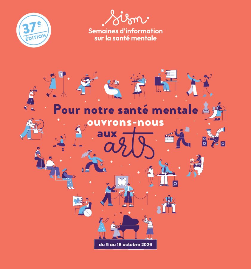Visuel des semaines d'information sur la santé mentale 2026 : pour notre santé mentale, ouvrons-nous aux arts